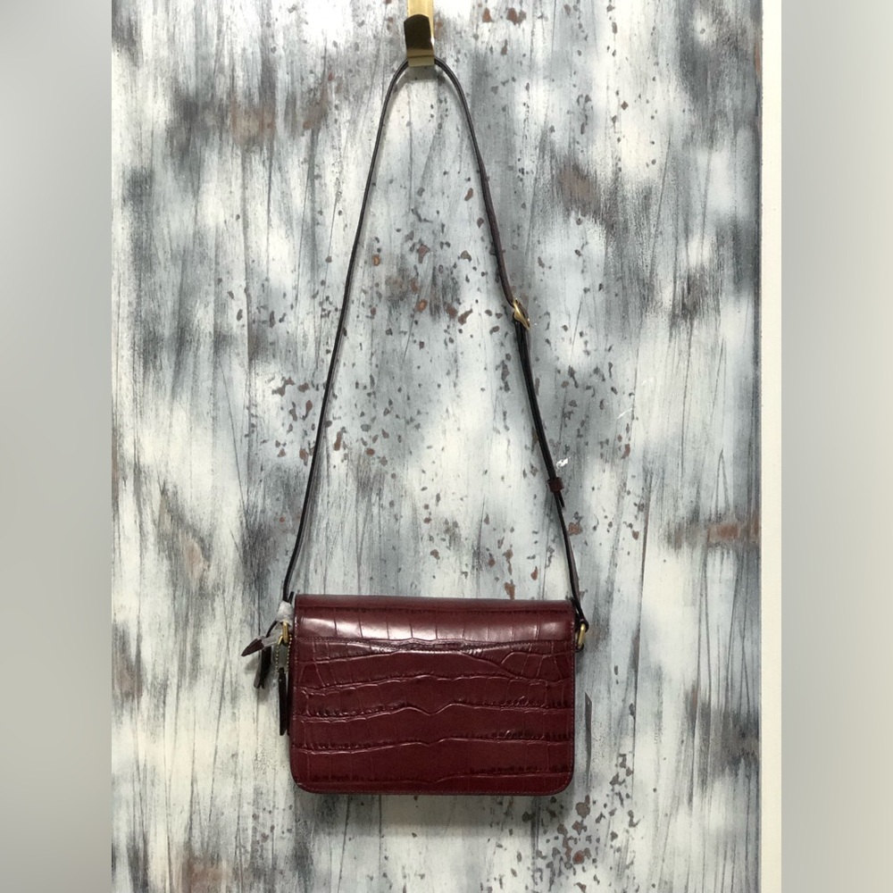 COACH Embossed Croc Studio Shoulder Bag ~ Wine ~ NWT - Picture 3 of 12
